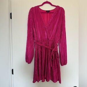 Bardot Womens Pop Pink Wrap Tie Balloon Sleeve Bellissa Pleat Mini Dres